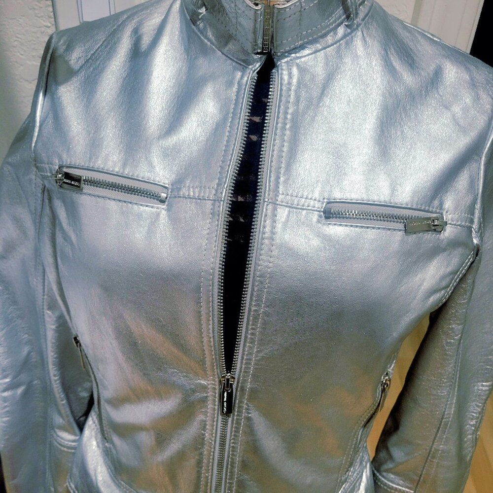 Womens Leather Jacket Silver